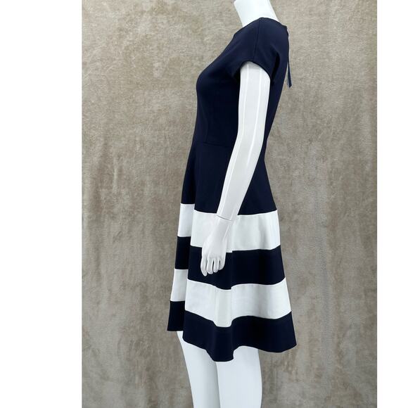 Hobbs Dress Women US 6 Lizzie Navy White Fit & Flare Nautical Stripe Office Work - Picture 4 of 12